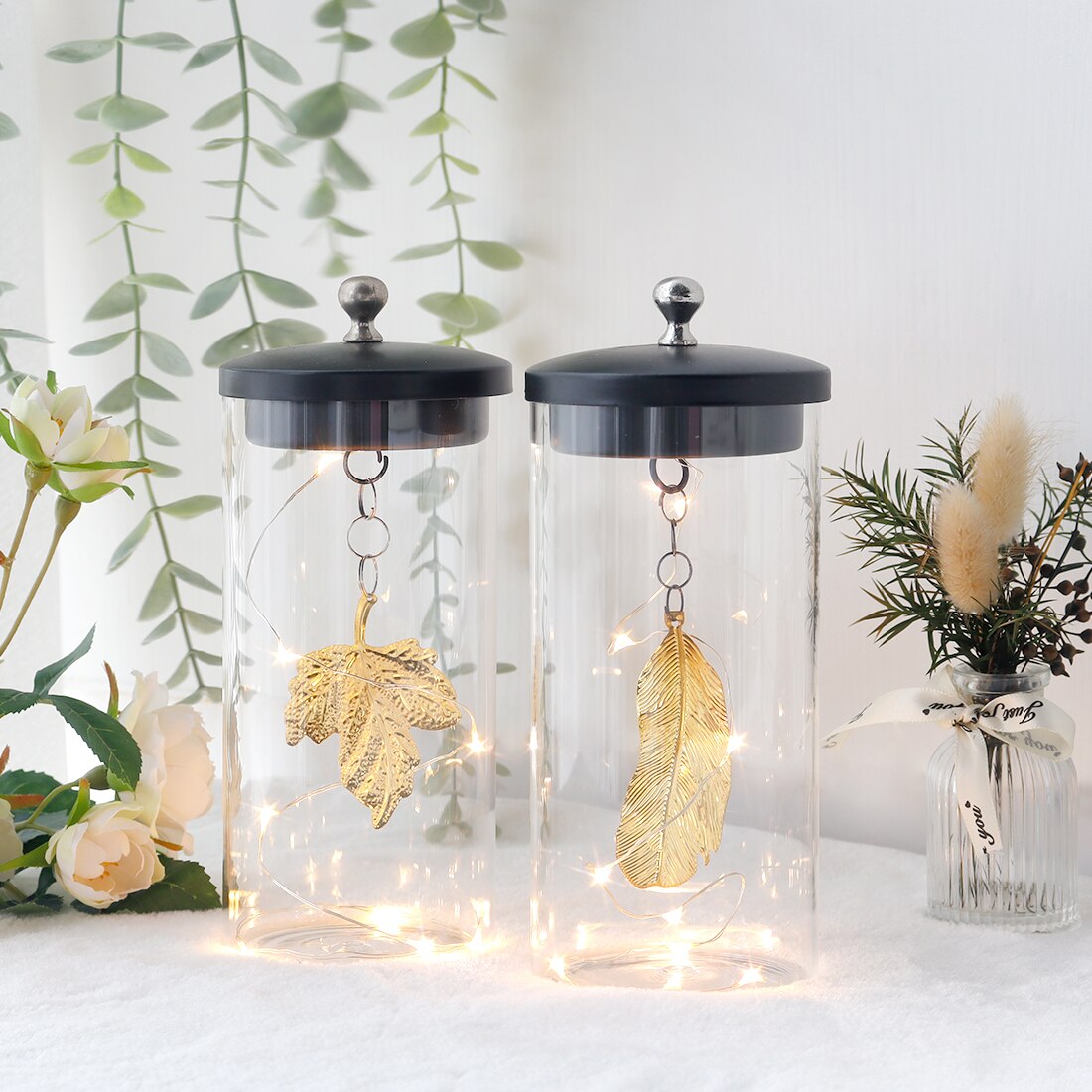 2Pcs Leaf Pendant Battery Powered Table Lamp Glass Candle Holder Lights Cordless for Living Room Bedroom