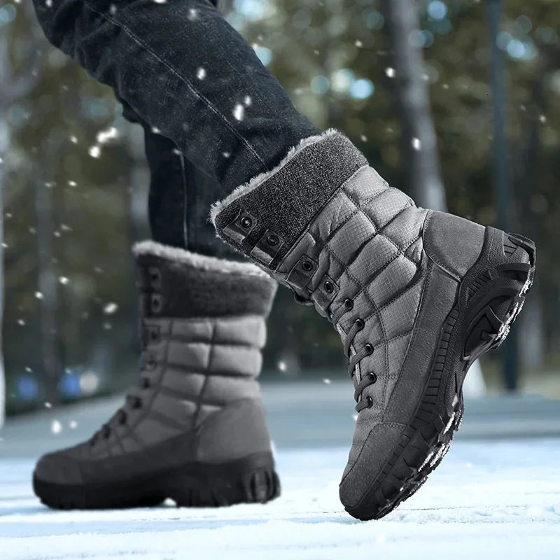 Big Size 48 Boots Platform Men Boots Long Tube Keep Warm Windproof Outdoor Snow Boots Leather Rubber Non-slip Shoes Man