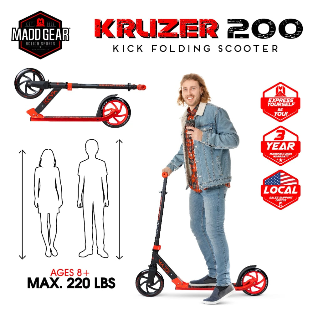 2023 Madd Gear Kruzer 200mm Commuter Scooter - Easy folding - Height Adjustable