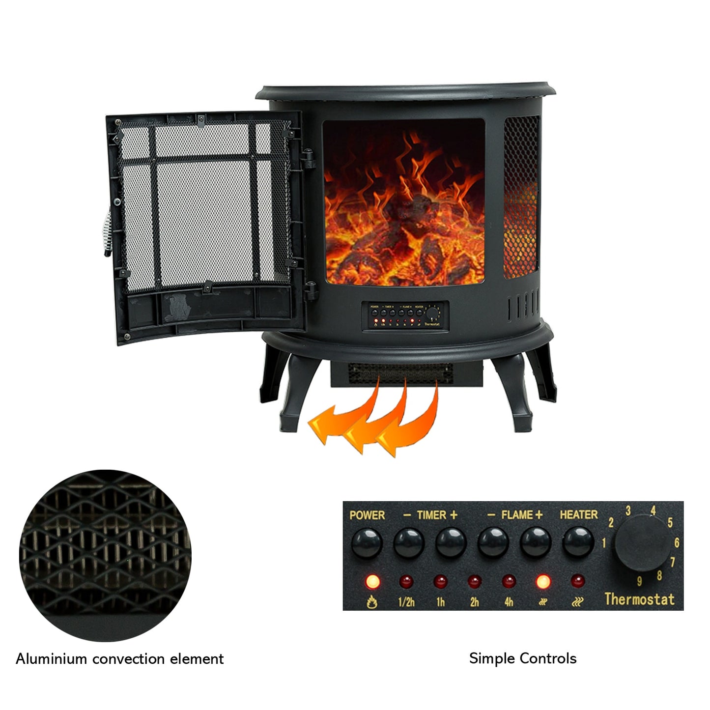 25 Inch Tall Portable Electric Wood Stove Fireplace with Flame Effect, Freestanding Indoor Space Heater with Remote