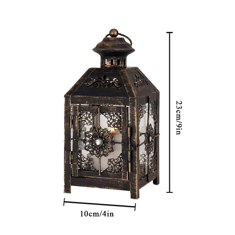 Creative Candle Holder Wrought Iron Glass Wind Light Hanging Candle Lantern for Home Yard Garden