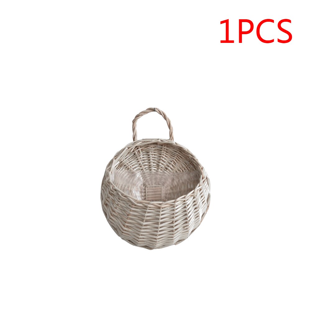 1-4PCS Hanging Planter Wall Mounted Handmade Wicker Flower Pot Hanging Woven Rattan Flower Plant Basket Balcony Garden Decor