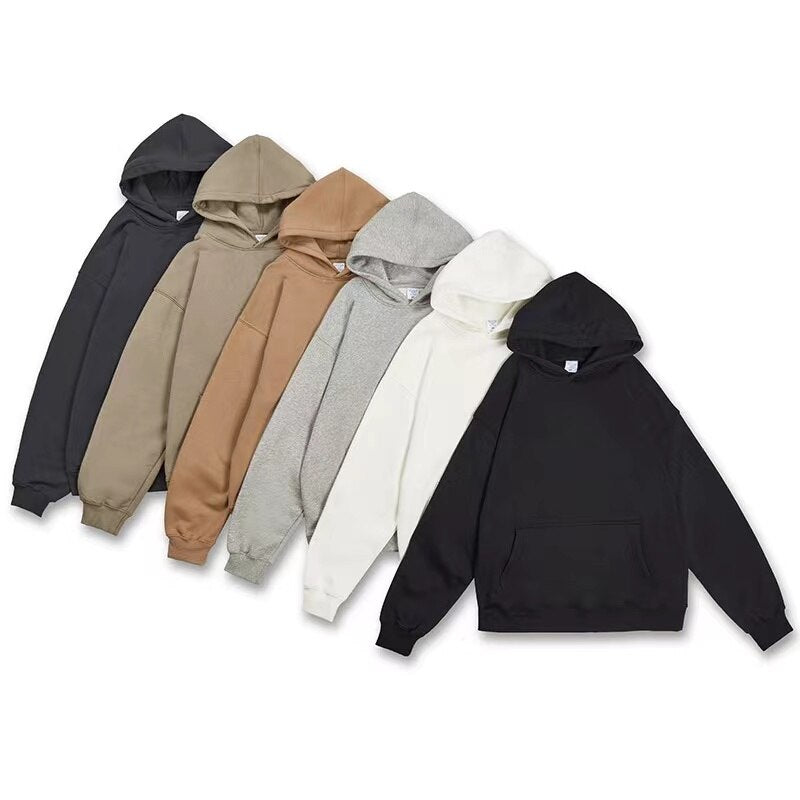 2023 Men Sweatshirt New Pure Color Plush Hoodies Autumn Spring Hooded Fleece Long Sleeve Top Loose Pullover Coat Casual Clothes