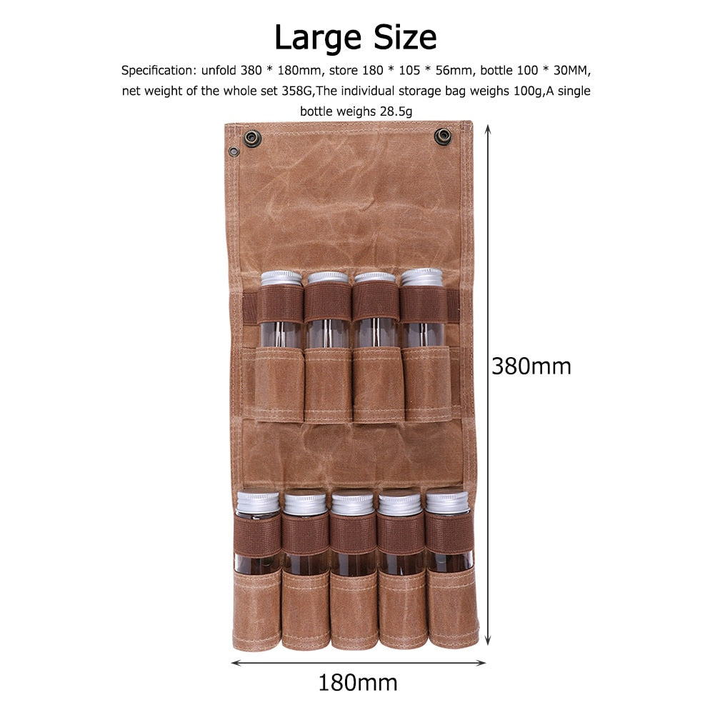 Outdoor Camping Spice Bottle Bags Set Portable Camping Picnic Seasoning Bottles Storage Bag Condiment Jar Cruet Holder Canvas