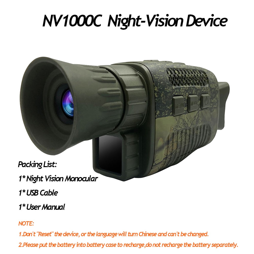 NV1000 Night Vision Device Infrared Optical Night Vision Monocular Device 9 Languages 5X Digital Zoom Photo Video Playback