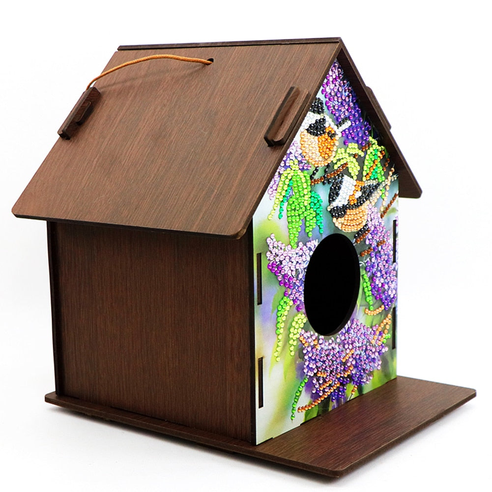 DIY Diamond Painting Hanging Bird House Wooden Bird Nest Hut Parrot Cage Shelter for Garden Decoration Diamond Embroidery