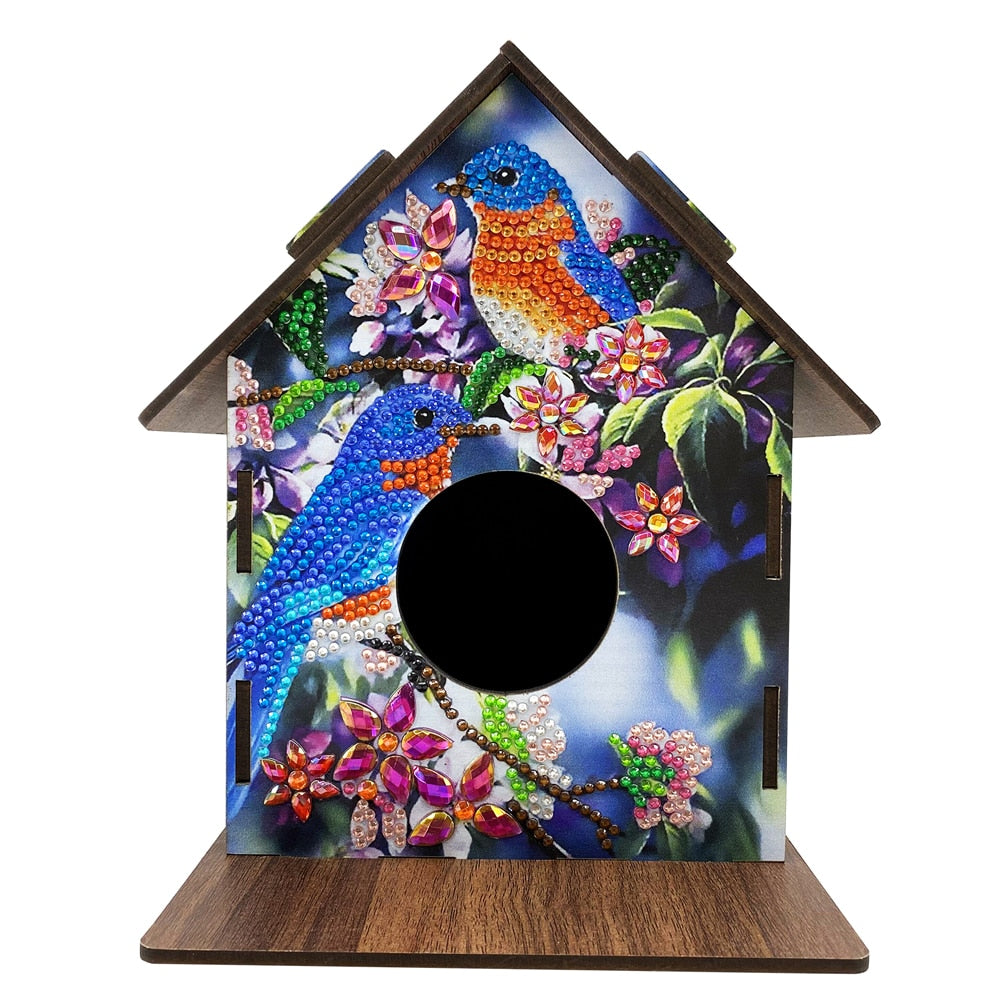 DIY Diamond Painting Hanging Bird House Wooden Bird Nest Hut Parrot Cage Shelter for Garden Decoration Diamond Embroidery