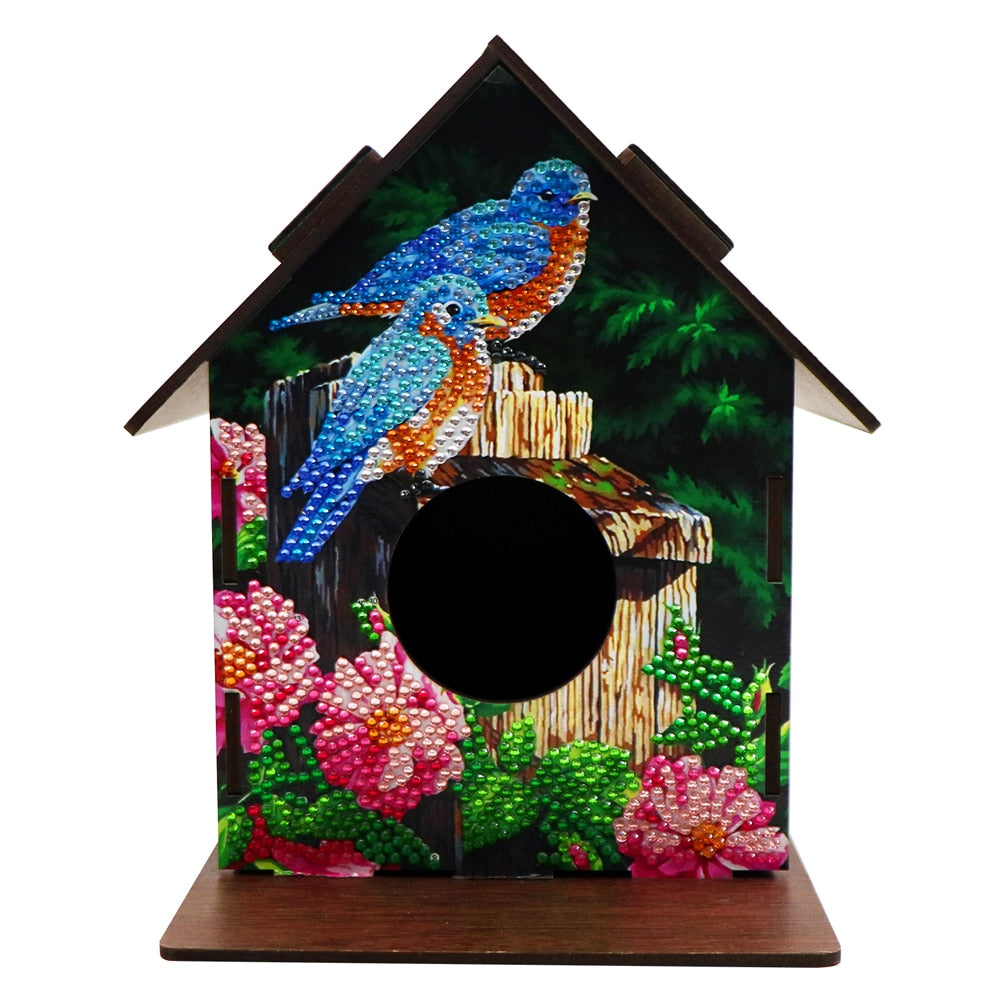 DIY Diamond Painting Hanging Bird House Wooden Bird Nest Hut Parrot Cage Shelter for Garden Decoration Diamond Embroidery