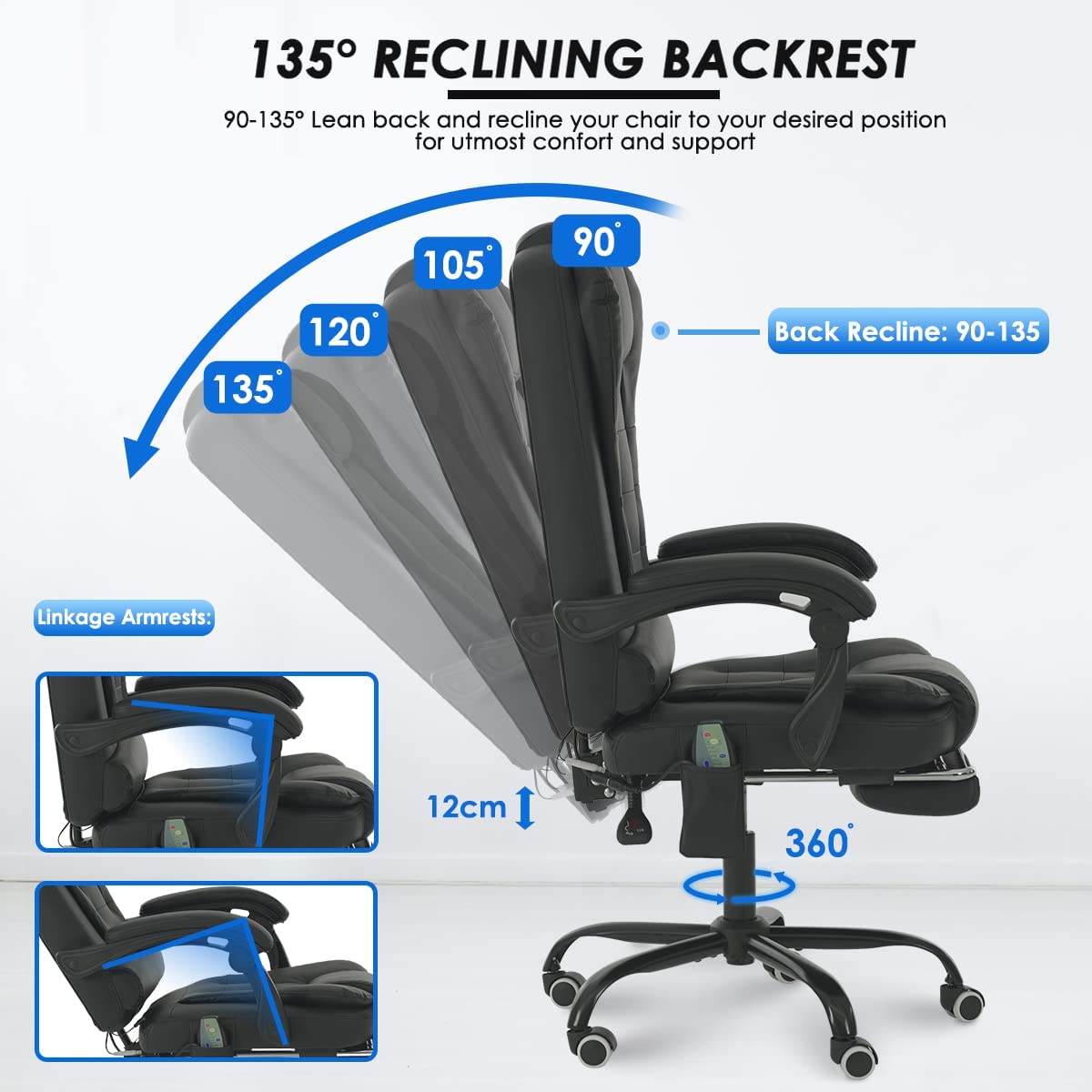 7 Point Massage Gaming Chair Office Chair Executive Chair Desk PVC Chair Swivel Chair Ergonomic Adjustable with Remote Control