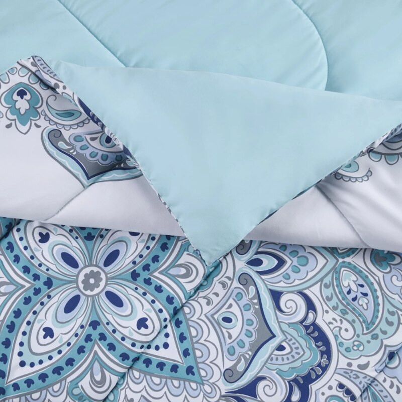 Mainstays Teal Medallion 10 Piece Bed in a Bag Comforter Bedding Set with Sheets