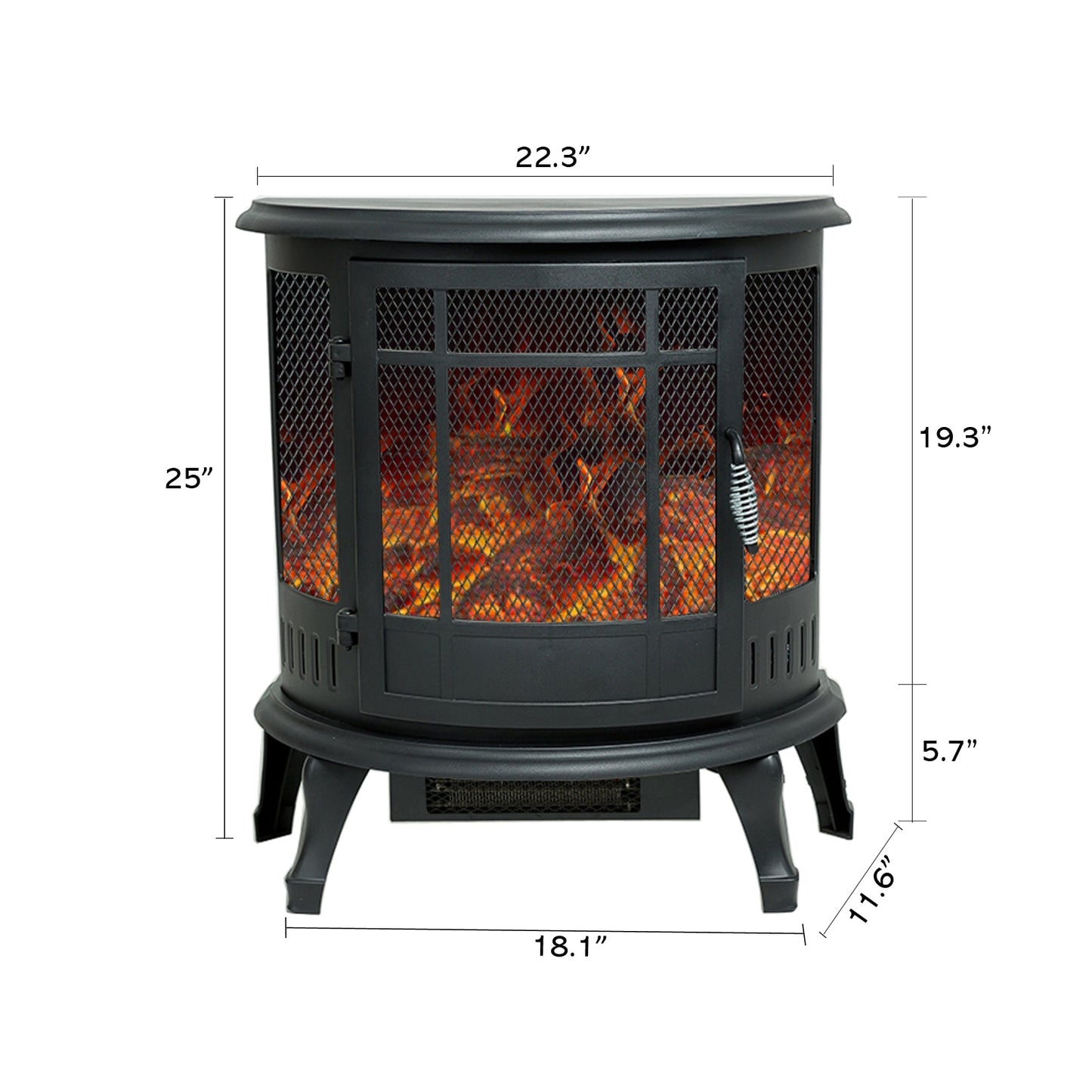 25 Inch Tall Portable Electric Wood Stove Fireplace with Flame Effect, Freestanding Indoor Space Heater with Remote