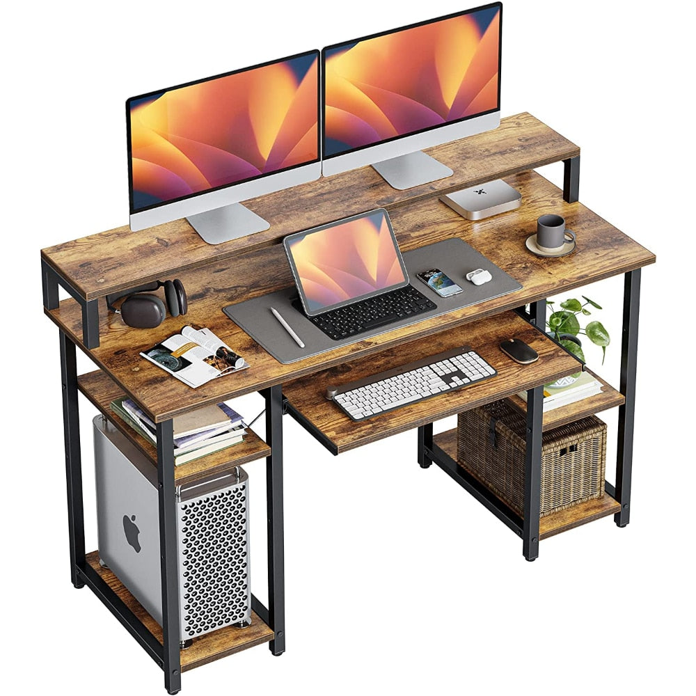 CubiCubi 47 Inch Computer Desk with Storage Shelves Monitor Stand Keyboard Tray, Home Office Desk, Study Writing Table, White