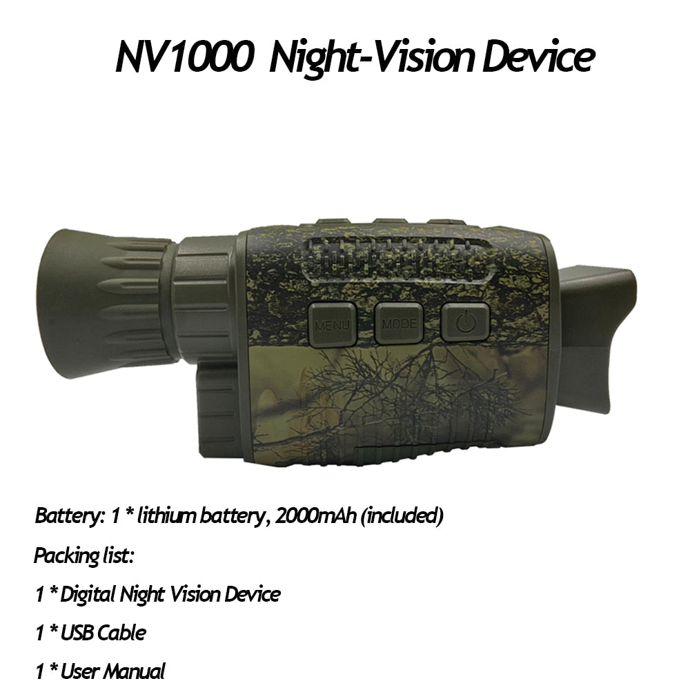 NV1000 Night Vision Device Infrared Optical Night Vision Monocular Device 9 Languages 5X Digital Zoom Photo Video Playback