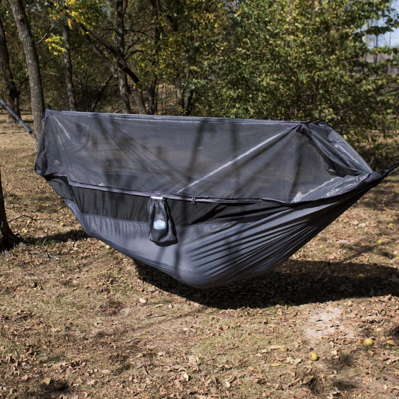 Equip Nylon Mosquito Hammock with Attached Bug Net, 1 Person Dark Gray and Black, Size 115 L x 59 W hammock  camping