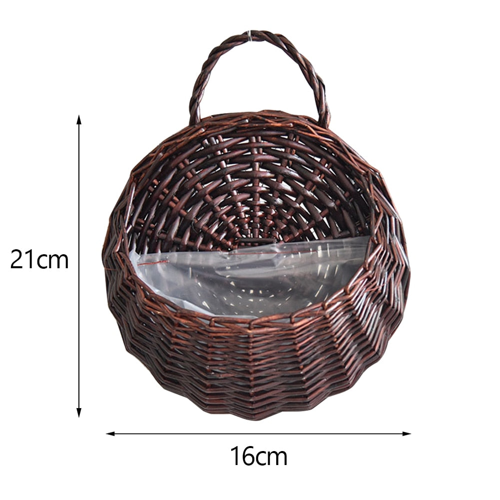 1-4PCS Hanging Planter Wall Mounted Handmade Wicker Flower Pot Hanging Woven Rattan Flower Plant Basket Balcony Garden Decor