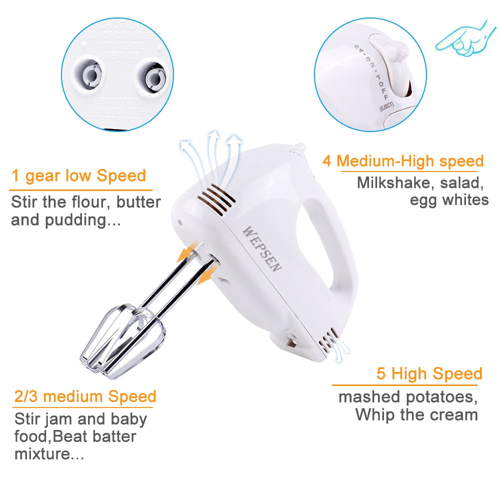 Electric Hand Mixer with Mixing Bowls Set, Hand Mixers for Kitchen, 5-Speeds Hand Mixer with Whisks Beater Stainless Steel Metal