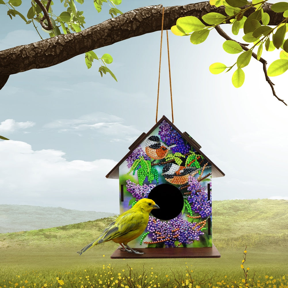 DIY Diamond Painting Hanging Bird House Wooden Bird Nest Hut Parrot Cage Shelter for Garden Decoration Diamond Embroidery