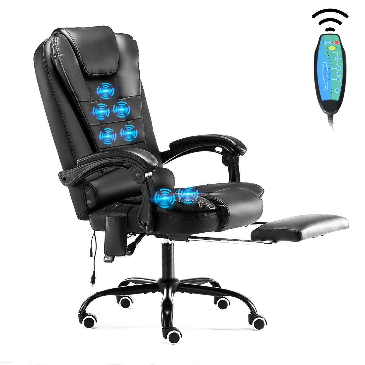 7 Point Massage Boss Chair Computer Office Chair Home Swivel Massage Chair Lifting Adjustable Chair 0.8mm PVC with Footrest