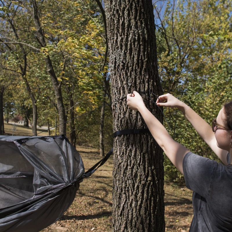 Equip Nylon Mosquito Hammock with Attached Bug Net, 1 Person Dark Gray and Black, Size 115 L x 59 W hammock  camping