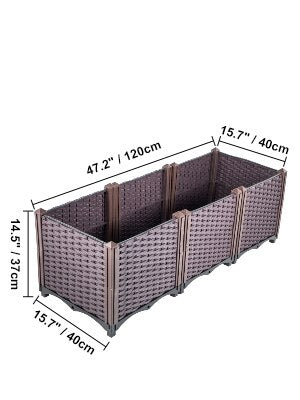 VEVOR Plastic Raised Garden Beds In/Outdoor 20.5 H/14.5 H Flower Box Kit Brown Rattan Style Grow Planter Care Box Set of 3/4