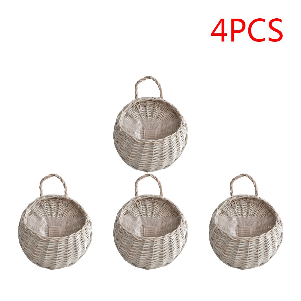 1-4PCS Hanging Planter Wall Mounted Handmade Wicker Flower Pot Hanging Woven Rattan Flower Plant Basket Balcony Garden Decor