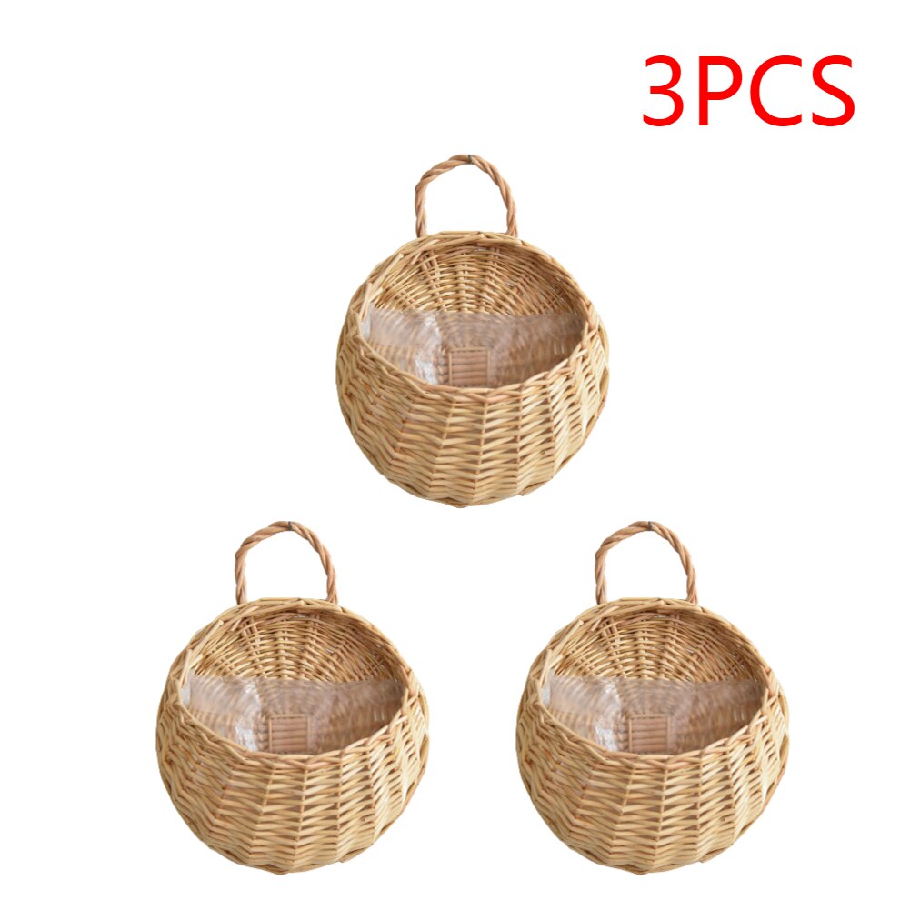 1-4PCS Hanging Planter Wall Mounted Handmade Wicker Flower Pot Hanging Woven Rattan Flower Plant Basket Balcony Garden Decor