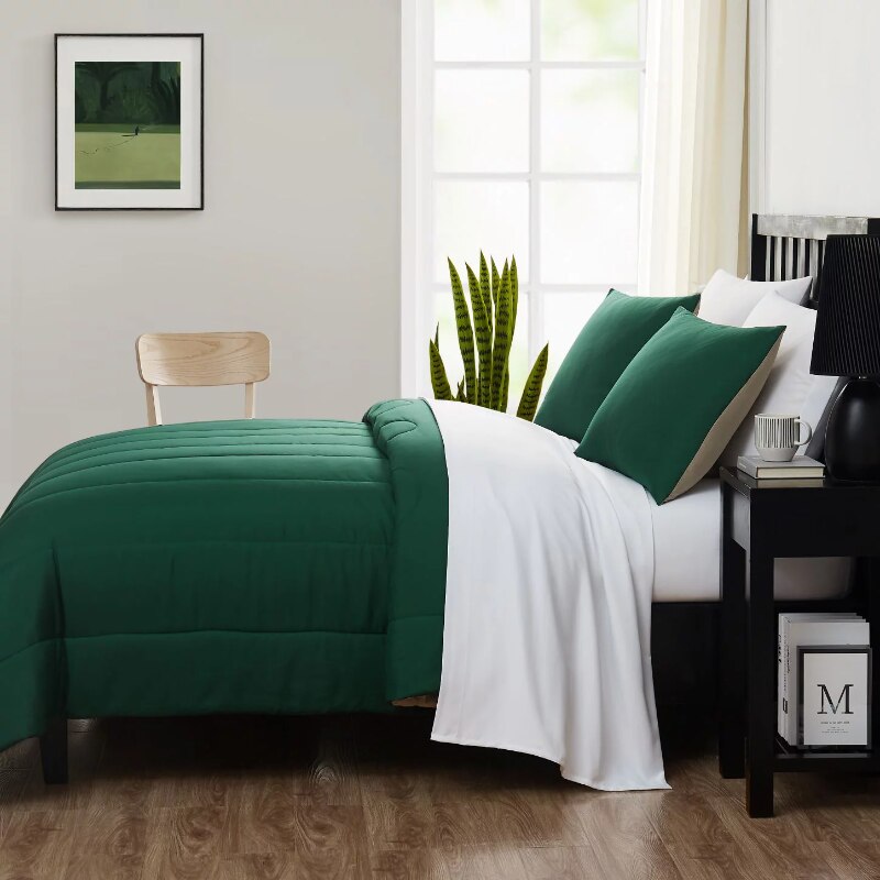 Mainstays Green 7 Piece Bed in a Bag Comforter Bedding Set with Sheets