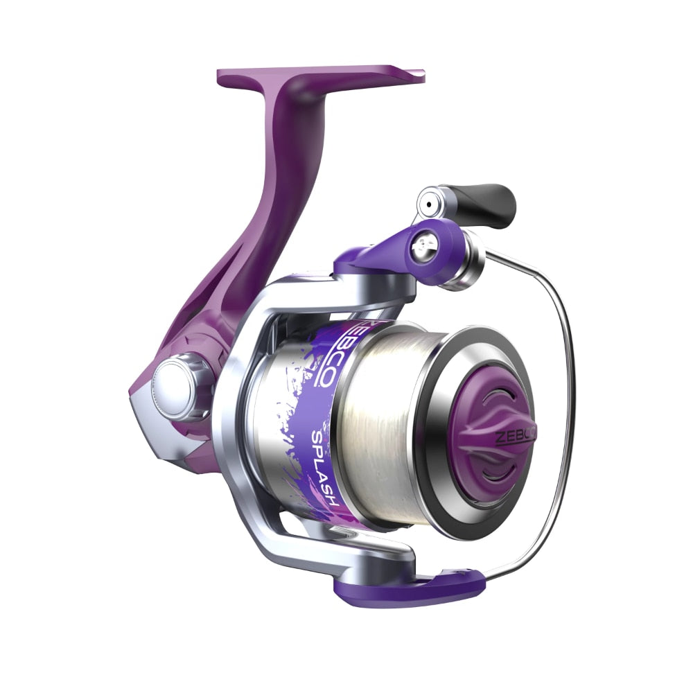 Zebco Splash Spinning Reel and Fishing Rod Combo, 6-Foot 2-Piece Fishing Pole, Purple