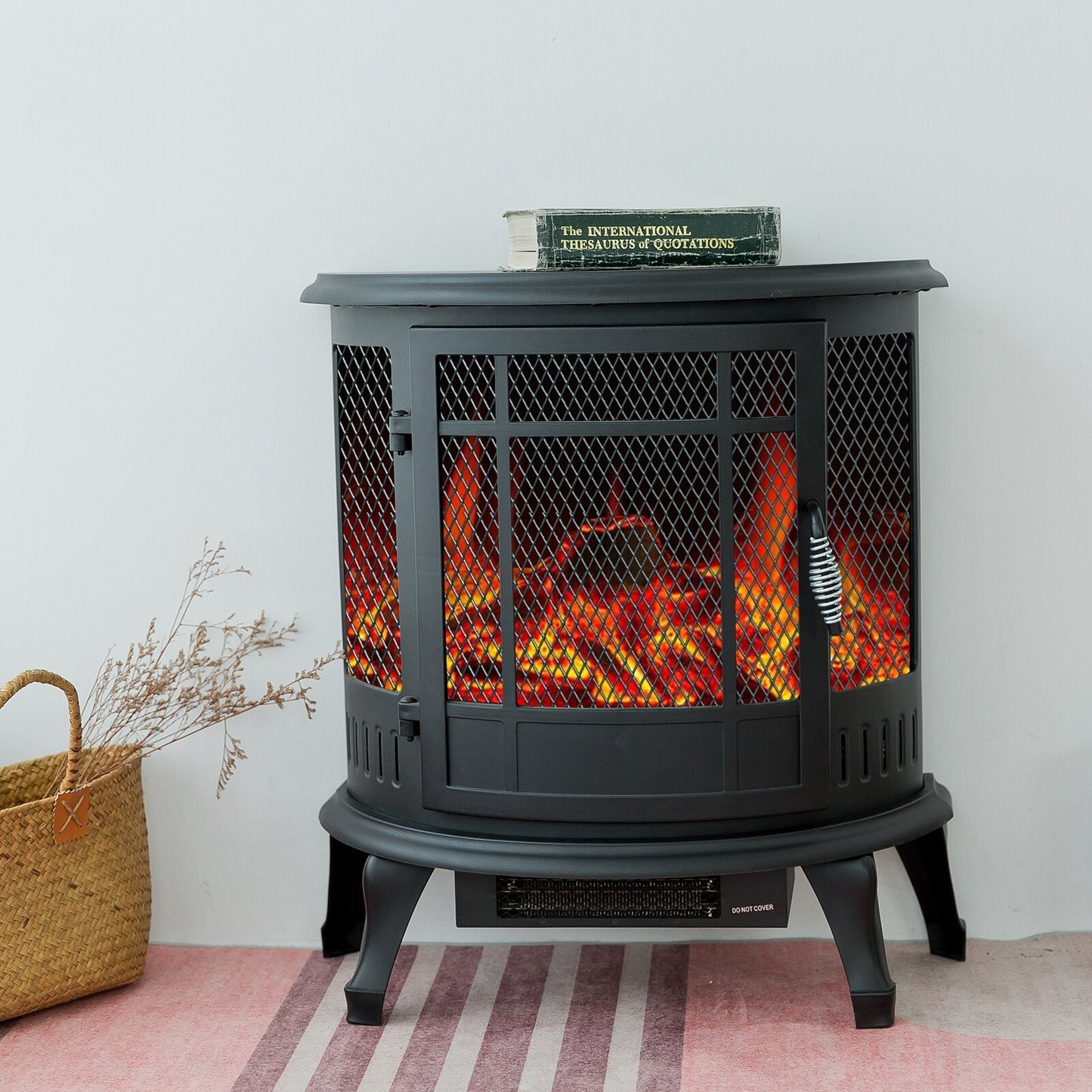 25 Inch Tall Portable Electric Wood Stove Fireplace with Flame Effect, Freestanding Indoor Space Heater with Remote