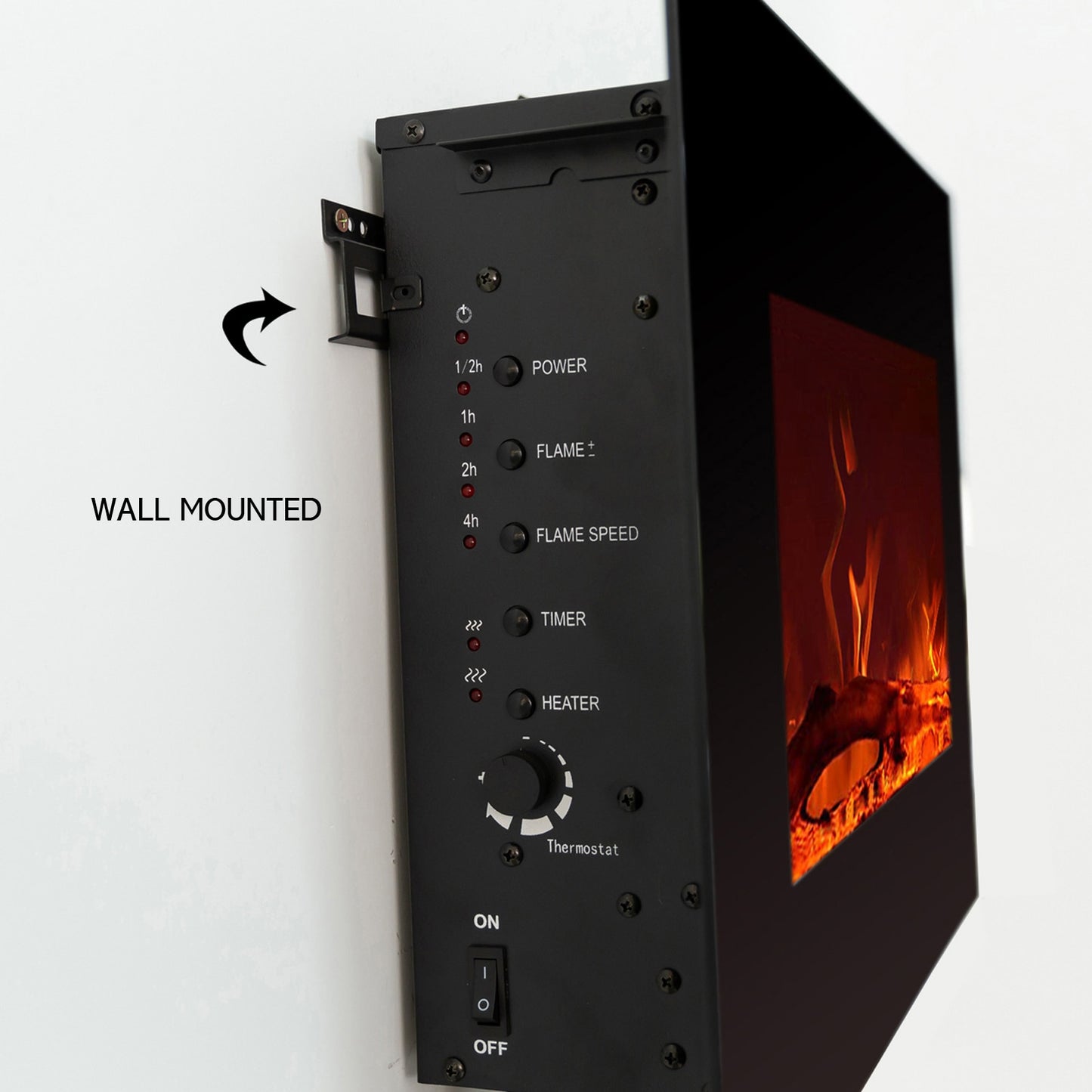 22 Inch Wide Electric Fireplace, Wall Mounted or Freestanding Portable Room Heater with Remote and Thermostat