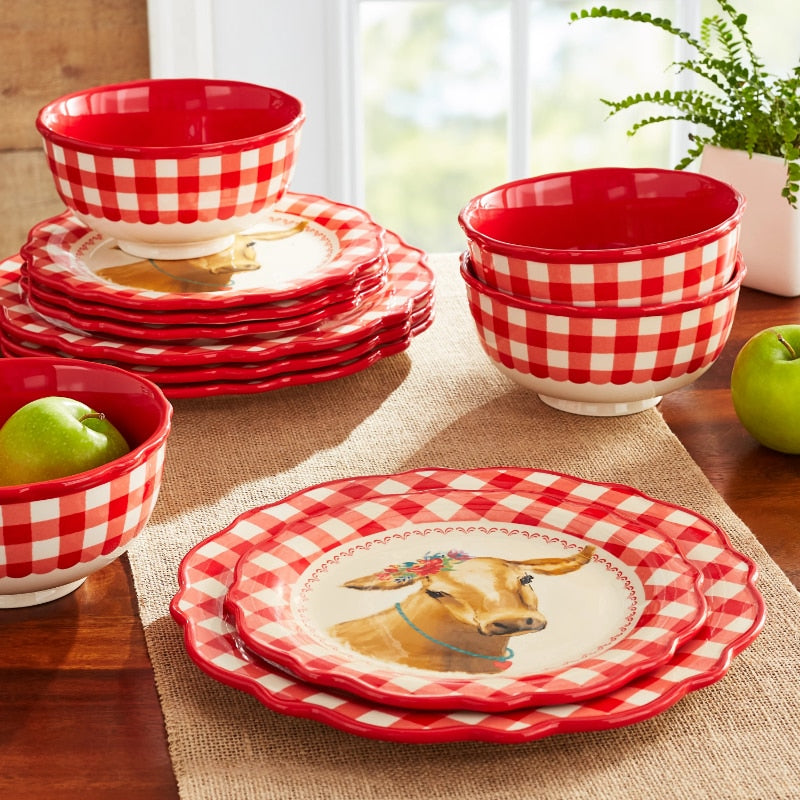 The Pioneer Woman Gingham Grey 12-Piece Dinnerware Set dinnerware set  dinner plates  dinner plate ceramic