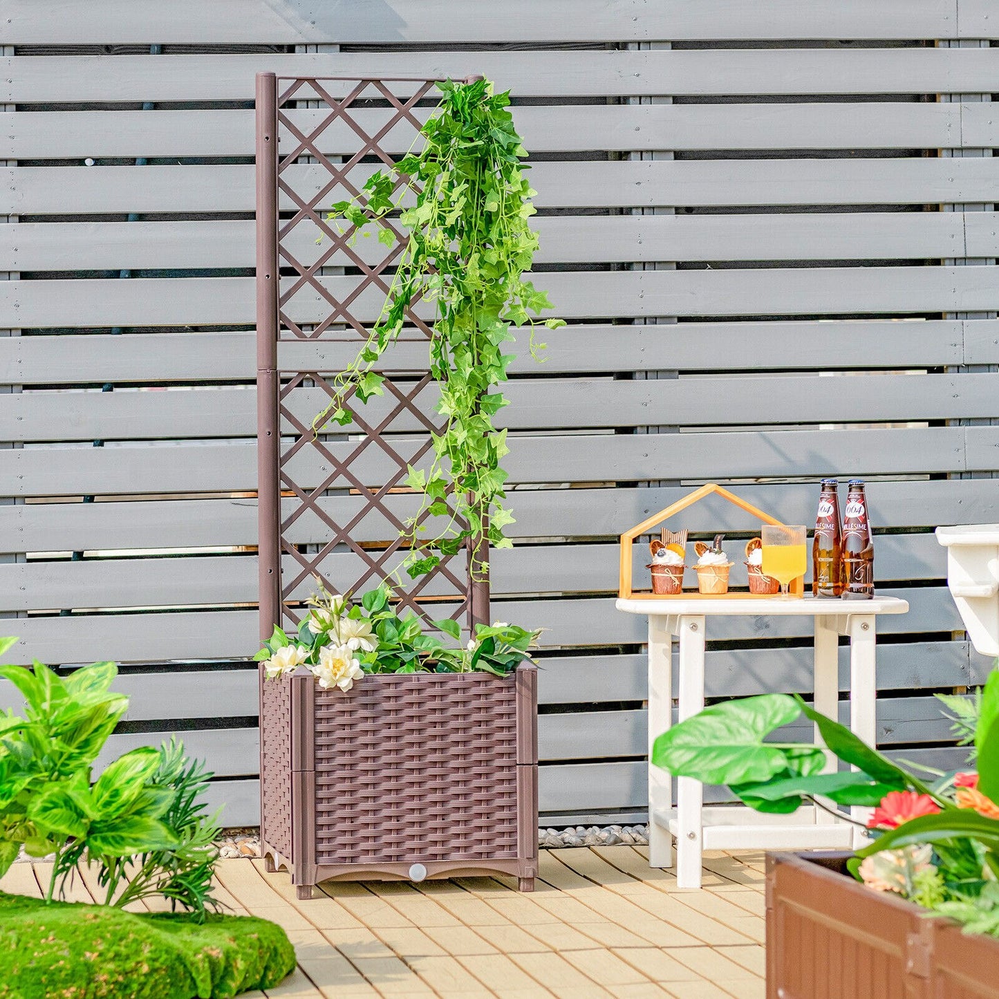 Patiojoy Raised Garden Bed w/Trellis Planter Box for Climbing Plants 16 x 16x 53