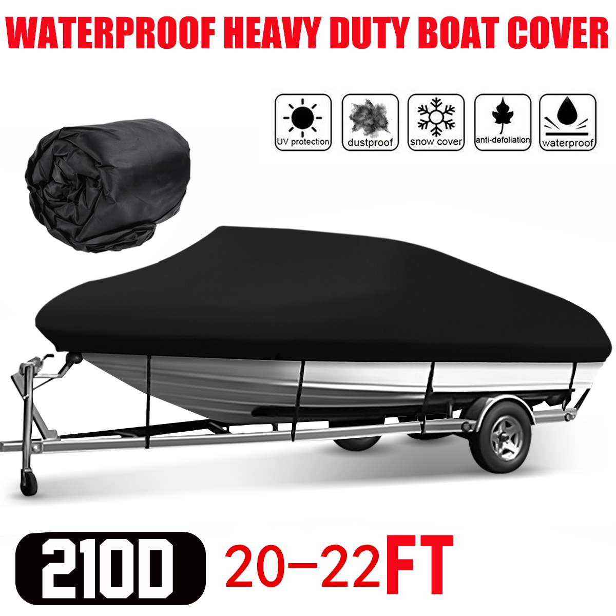 11- 22FT Yacht Boat Cover Boat Cover Anti-UV Waterproof Heavy Duty 210D Marine Trailerable Canvas Boat Accessories