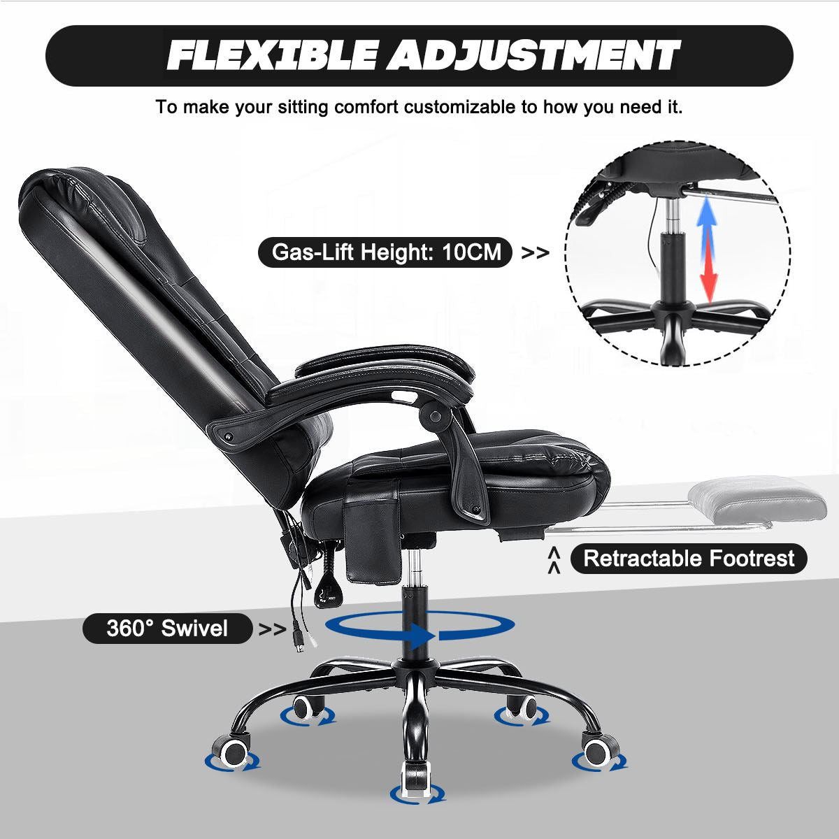 7 Point Massage Gaming Chair Office Chair Executive Chair Desk PVC Chair Swivel Chair Ergonomic Adjustable with Remote Control