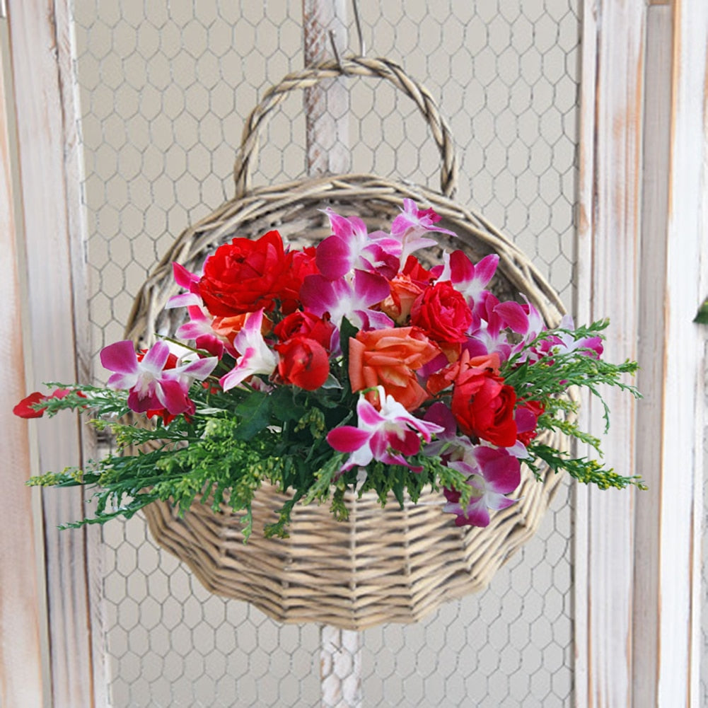 1-4PCS Hanging Planter Wall Mounted Handmade Wicker Flower Pot Hanging Woven Rattan Flower Plant Basket Balcony Garden Decor