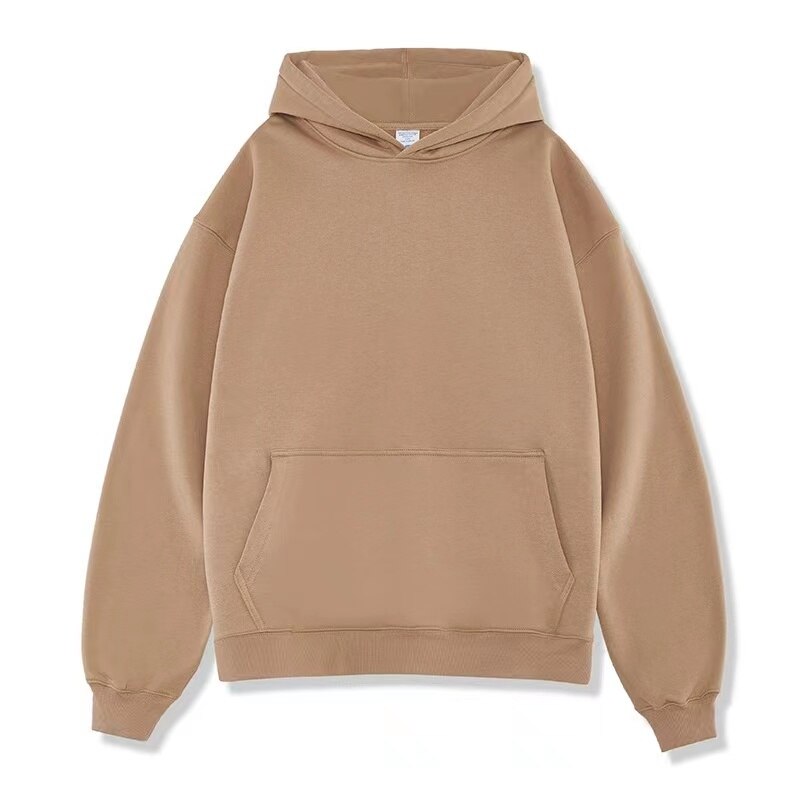 2023 Men Sweatshirt New Pure Color Plush Hoodies Autumn Spring Hooded Fleece Long Sleeve Top Loose Pullover Coat Casual Clothes