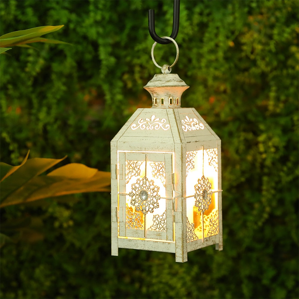 Creative Candle Holder Wrought Iron Glass Wind Light Hanging Candle Lantern for Home Yard Garden