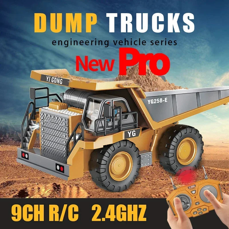 1:24 9CH RC Alloy Dump Truck Car Engineering Vehicle Forklift Heavy Excavator Remote Control Car Toys for Boys Children's Gifts