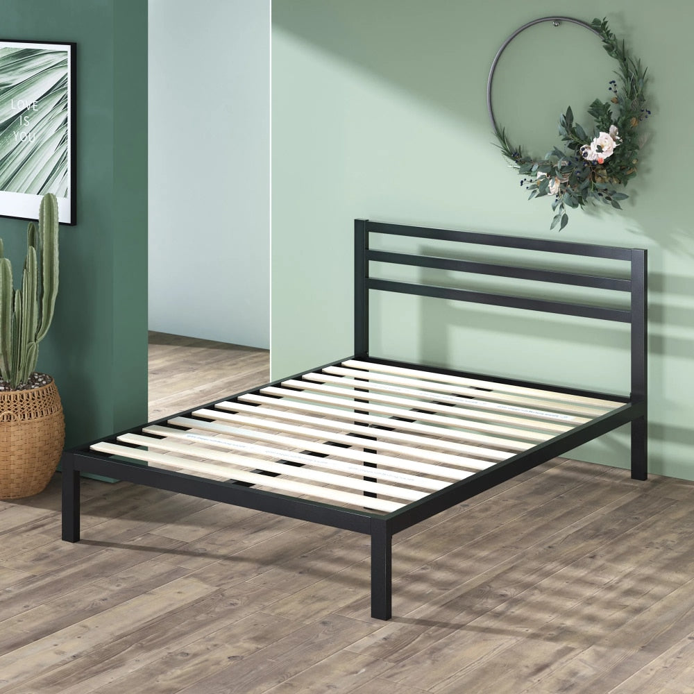 Mia 38” Metal Platform Bed Frame with Headboard, Queen  Platform Bed  Bedroom Set  Furniture Bedroom