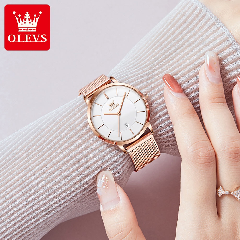 OLEVS Womens Watches Waterproof Stainless Steel Mesh Belt Ladies Watch Quartz Ultrathin Wristwatch Fashion Quartz Ladies Watch