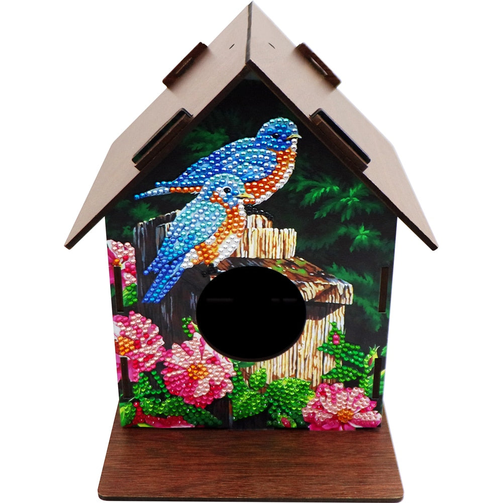 DIY Diamond Painting Hanging Bird House Wooden Bird Nest Hut Parrot Cage Shelter for Garden Decoration Diamond Embroidery