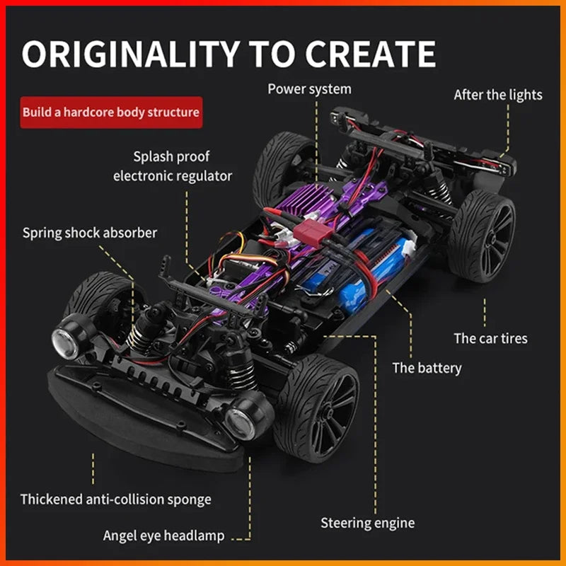 16303 1:16 50KM/H RC Car 4WD with LED Remote Control Muscle Cars High Speed Drift Racing Vehicle for Kids Can't Put It Down Toys