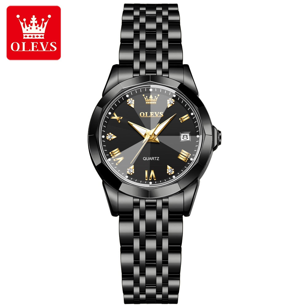 OLEVS Womens Watches Elegant Rhombus Original Quartz Ladies Wristwatch Stainless Steel Waterproof Luminous Top Brand Watch New