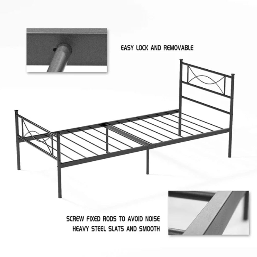 Metal Bed Frame Mattress Foundation with Headboard and Footboard, Twin, Black  King Size Bed Frame Platform Bed