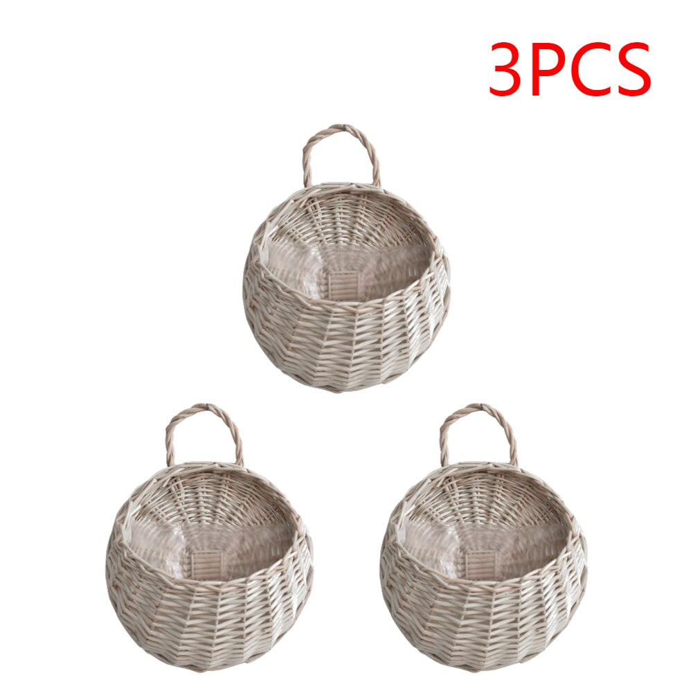 1-4PCS Hanging Planter Wall Mounted Handmade Wicker Flower Pot Hanging Woven Rattan Flower Plant Basket Balcony Garden Decor