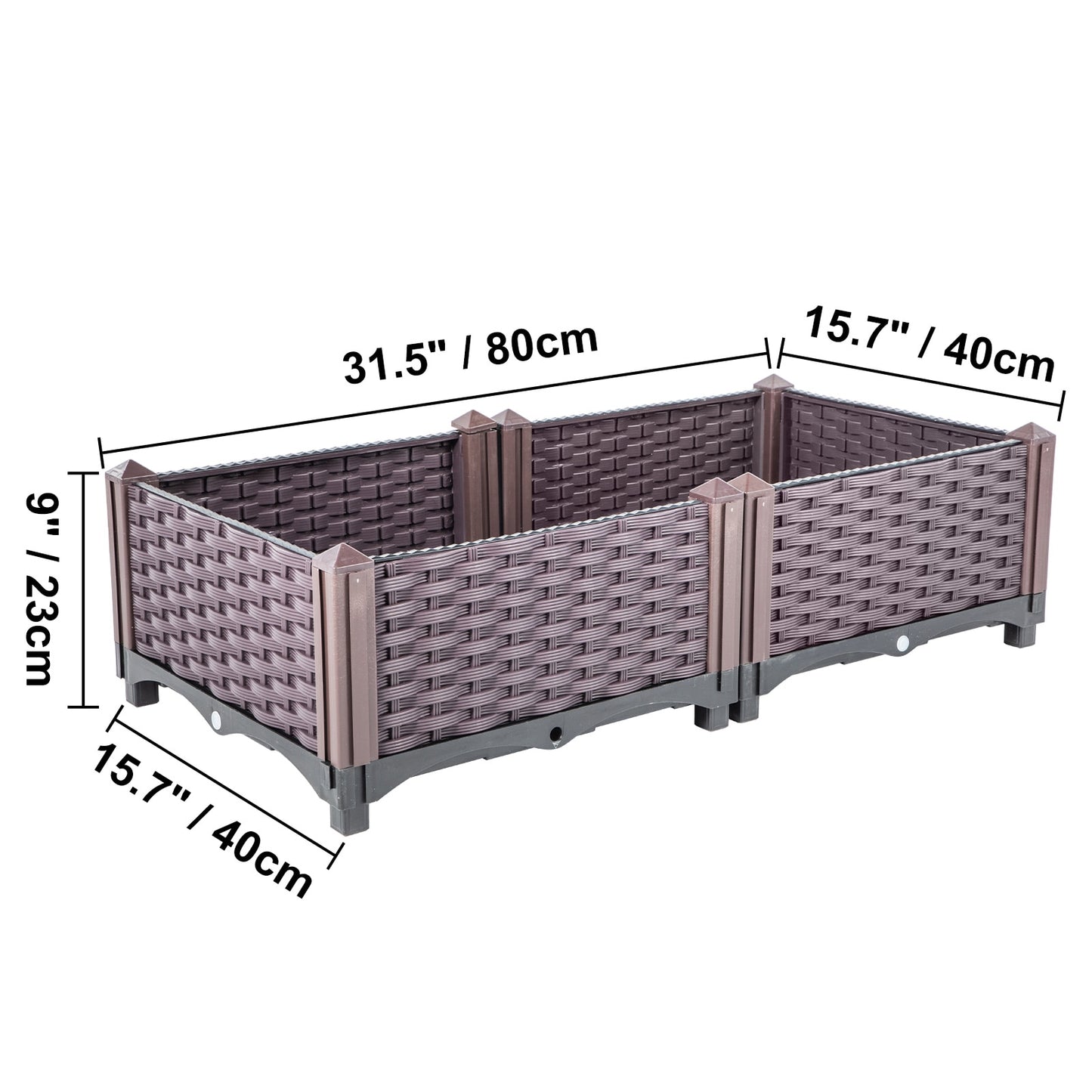 VEVOR Plastic Raised Garden Beds In/Outdoor 20.5 H/14.5 H Flower Box Kit Brown Rattan Style Grow Planter Care Box Set of 3/4