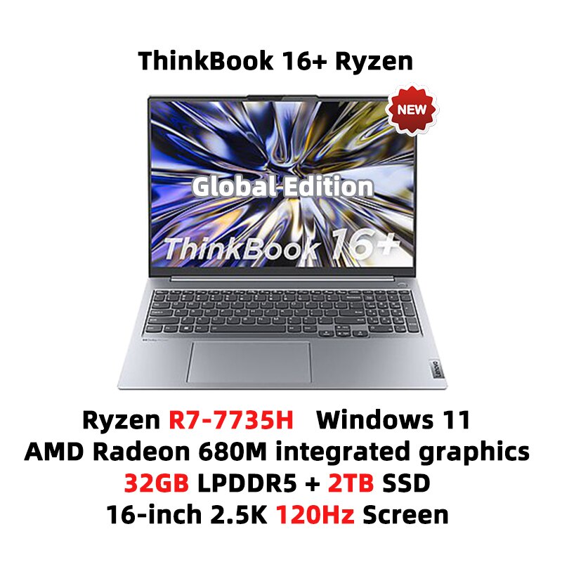 New Lenovo ThinkBook 16+ Laptop Ryzen R7 7735H AMD 16GB/32GB RAM 512G/1T/2TB SSD 16-Inch 2.5K 120Hz Screen Slim Notebook PC