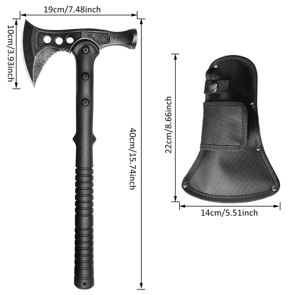 Camping Survival Hatchet Portable Hammer Forged Steel Construction Tomahawk Anti-Slip & Shock Reduction Grip Tactical Axes Knife