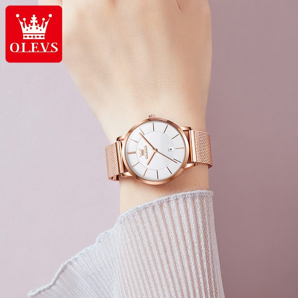 OLEVS Womens Watches Waterproof Stainless Steel Mesh Belt Ladies Watch Quartz Ultrathin Wristwatch Fashion Quartz Ladies Watch