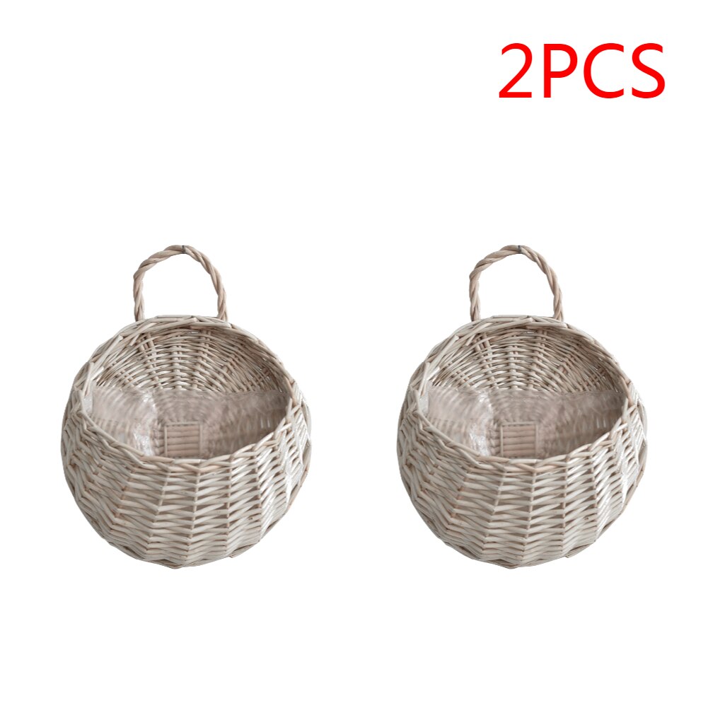 1-4PCS Hanging Planter Wall Mounted Handmade Wicker Flower Pot Hanging Woven Rattan Flower Plant Basket Balcony Garden Decor